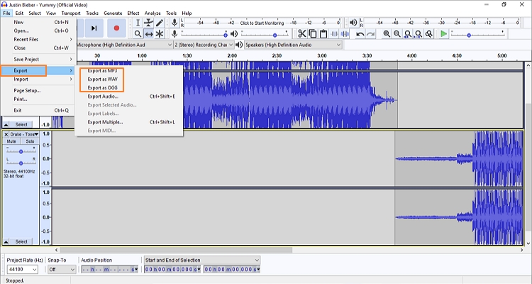 edit and combine mpe with audacity