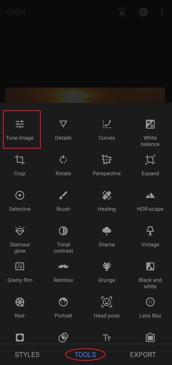 tune image tool in snapseed