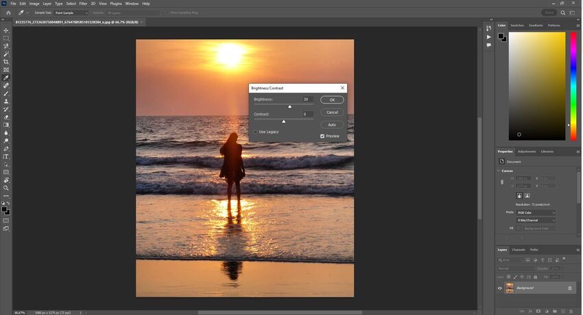 brightness adjustment in adobe photoshop