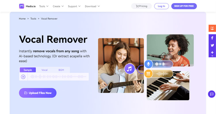 media.io vocal remover webseite