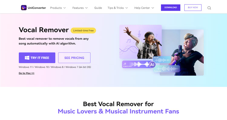 uniconverter vocal remover webseite