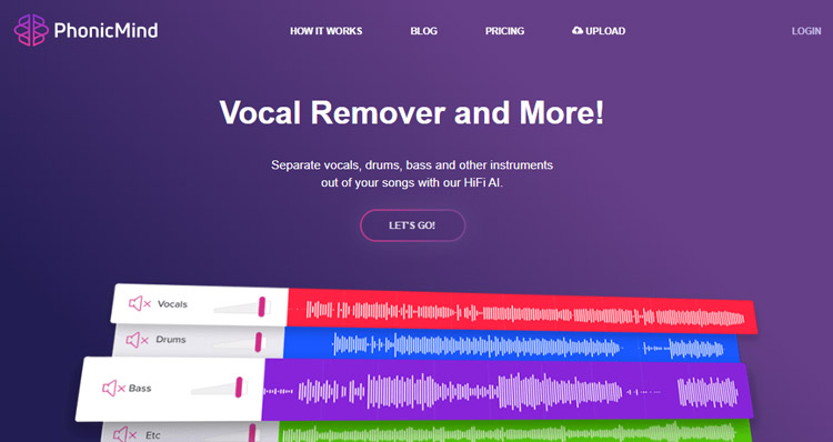 phonicmind vocal remover website homepage