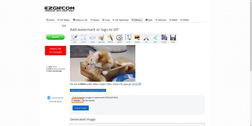 Browse a Image to EZGIF