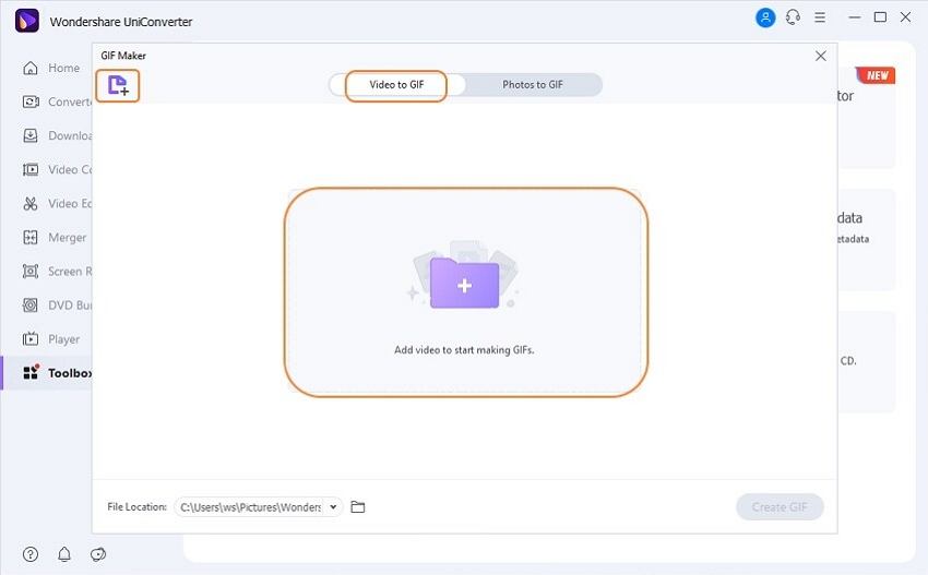 Upload the MP4 to GIF Maker of UniConverter