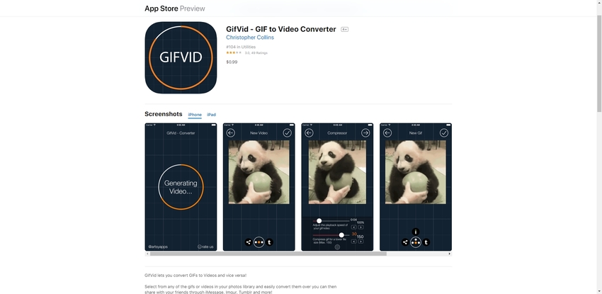 Convert GIF to MP4 on iPhone-GifVid