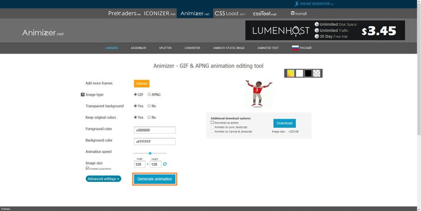 Menetapkan Latar Belakang Transparan GIF di Animizer