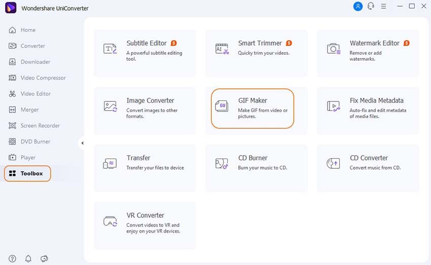 Choose GIF maker from UniConverter
