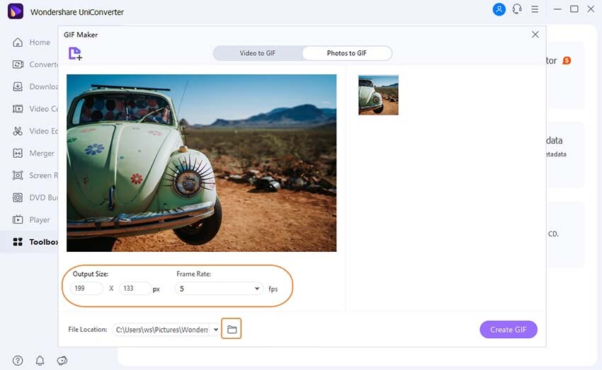 Customize GIF in UniConverter