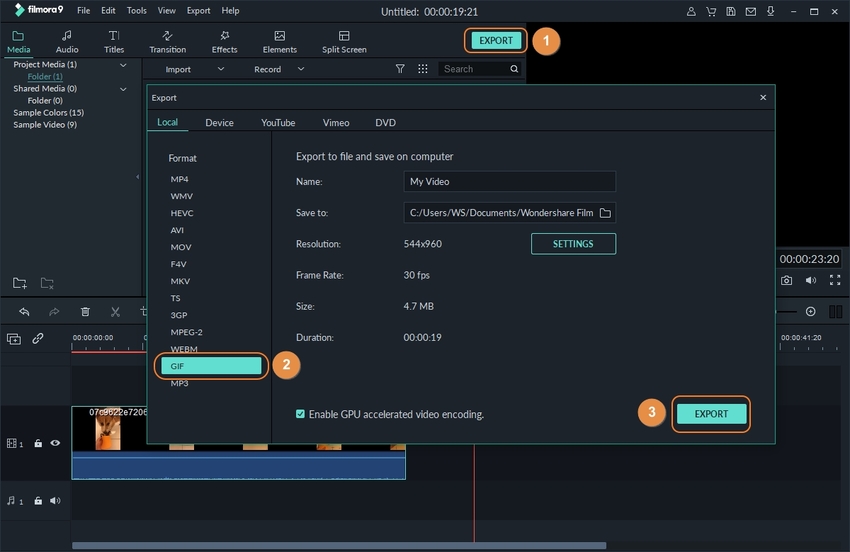 Export MP4 as GIF in Filmora