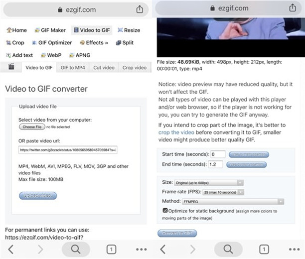 Use EZGIF Convert Twiiter GIF