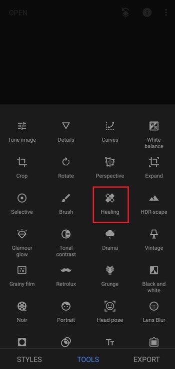 healing tool in snapseed