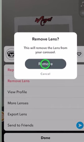 Lens entfernen Schaltfläche Snapchat