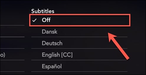 Certifique-se de selecionar a opção "Off" para desativar as legendas.