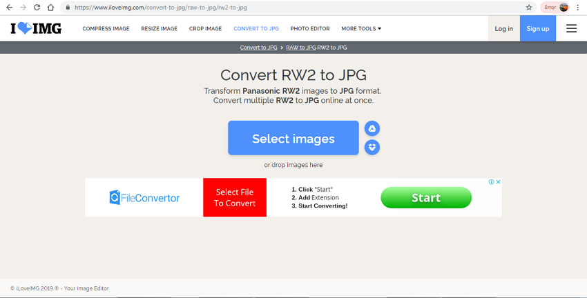 convert RW2 to JPG format