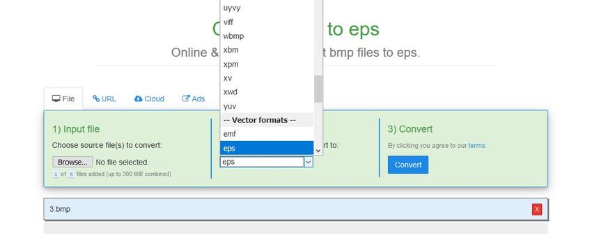 Select EPS format-Free File Convert