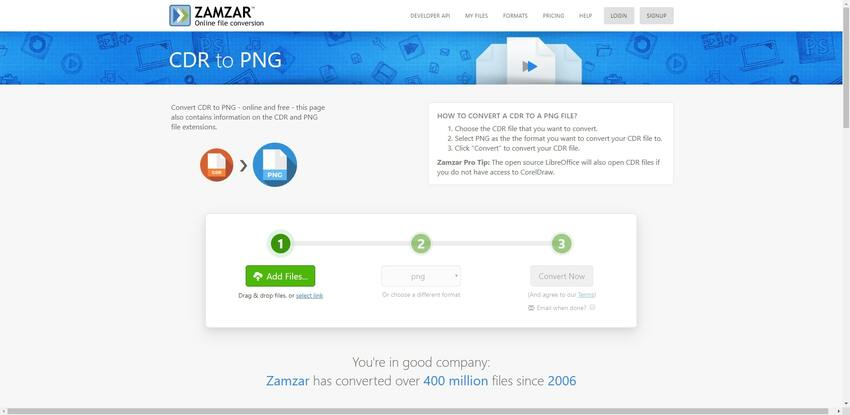 turn CDR file to PNG in Zamzar
