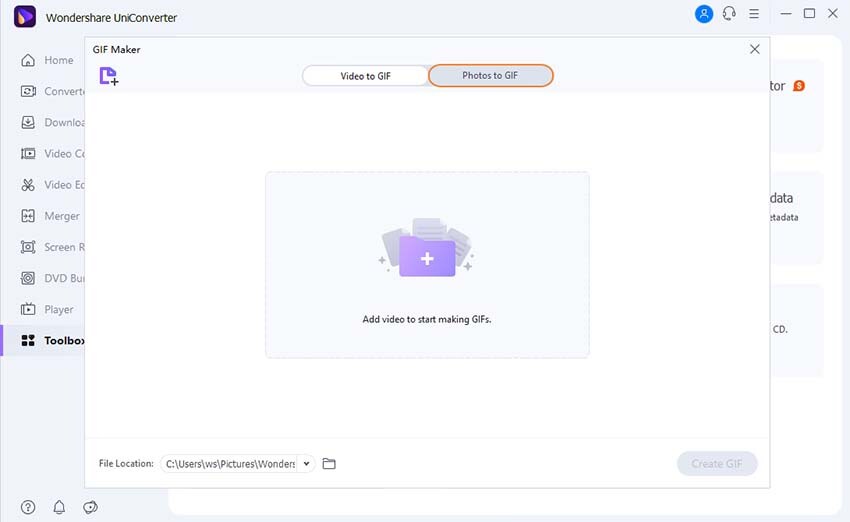 Use Video to GIF feature in UniConverter