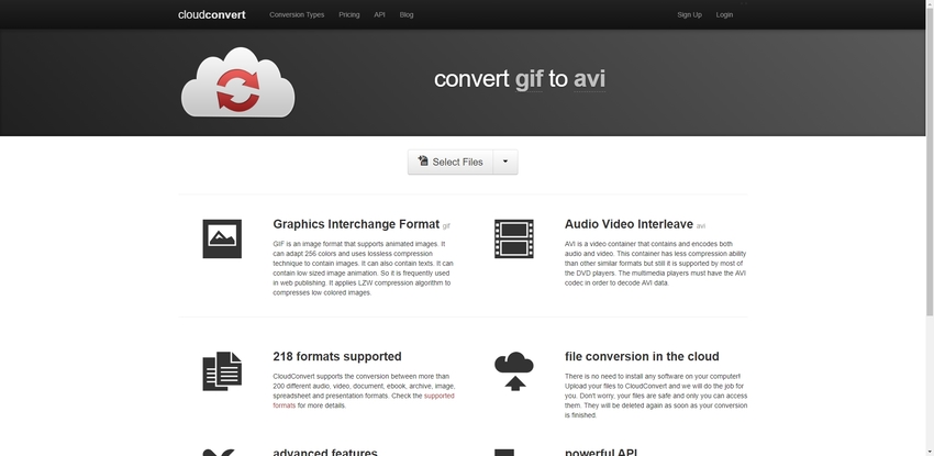 change GIF to AVI file in Cloudconvert