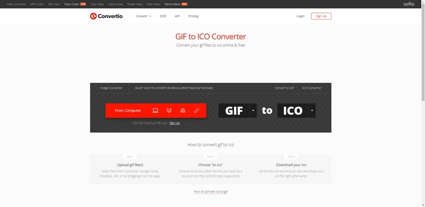 GIF format to ICO in Convertio