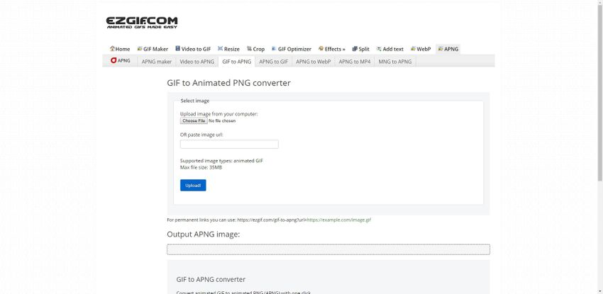 Online free converter for GIF to PNG-EZgif