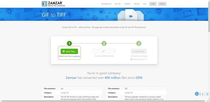 upload a GIF to Zamzar