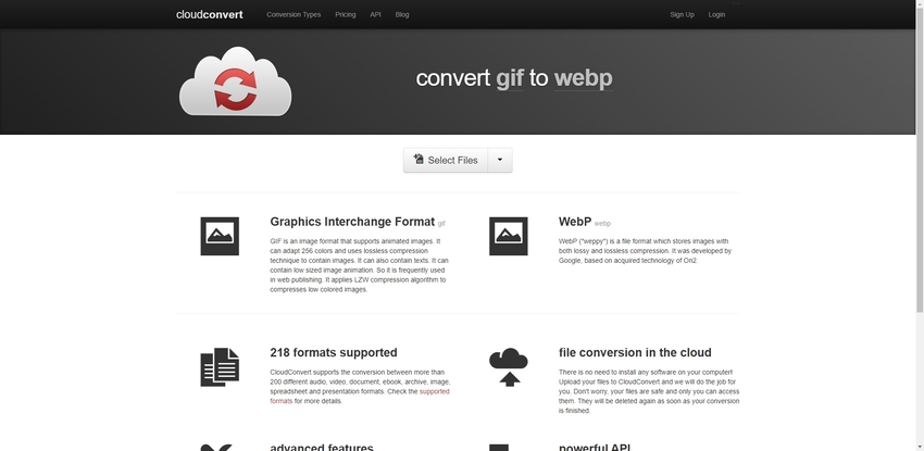 Change GIF format to WebP in CloudConvert