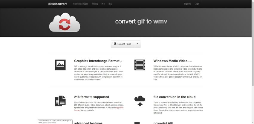 Change GIF to WMV-Cloudconvert