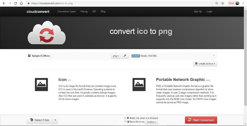 convert PNG from ICO in CloudConvert