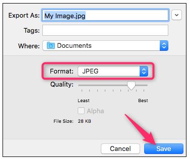 select JPEG format as output