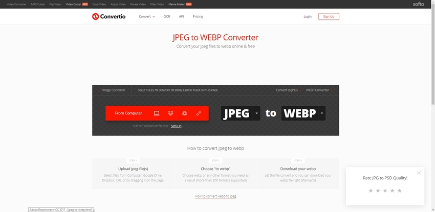 change JPG/JPEG to WebP in Convertio