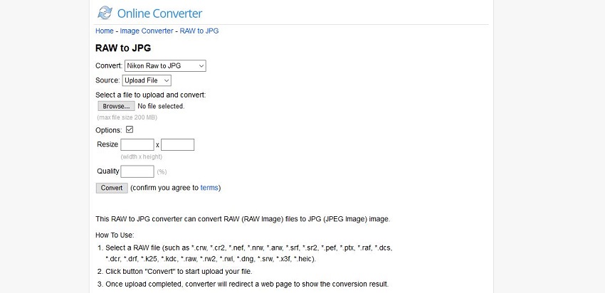 Ganti JPG ke RAW-Online Converter