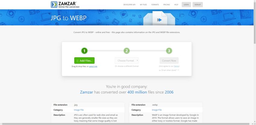 change JPG to WebP-Zamzar