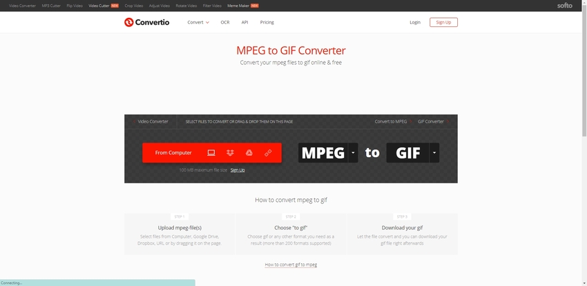 convert MPEG format to GIF in Convertio
