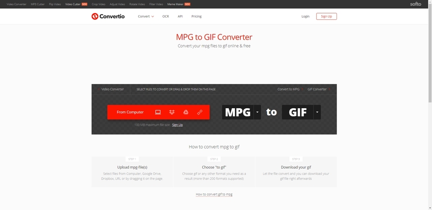 convert MPG file to GIF format in Convertio