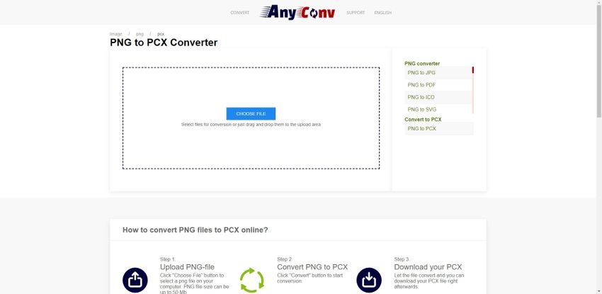 PNG to PCX file converter online-AnyConv