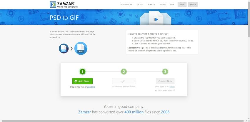 PSD format convert to GIF in Zamzar