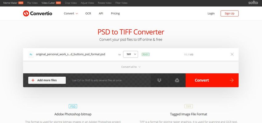 click convert to TIFF-Convertio