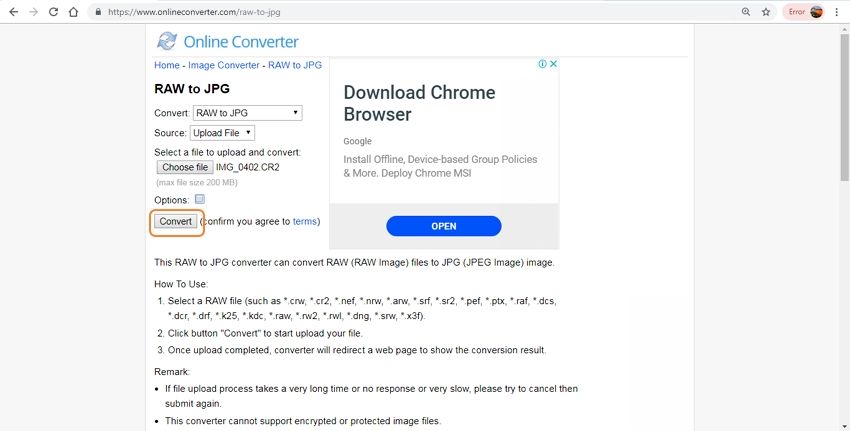 RAW file to JPG format-Online Converter