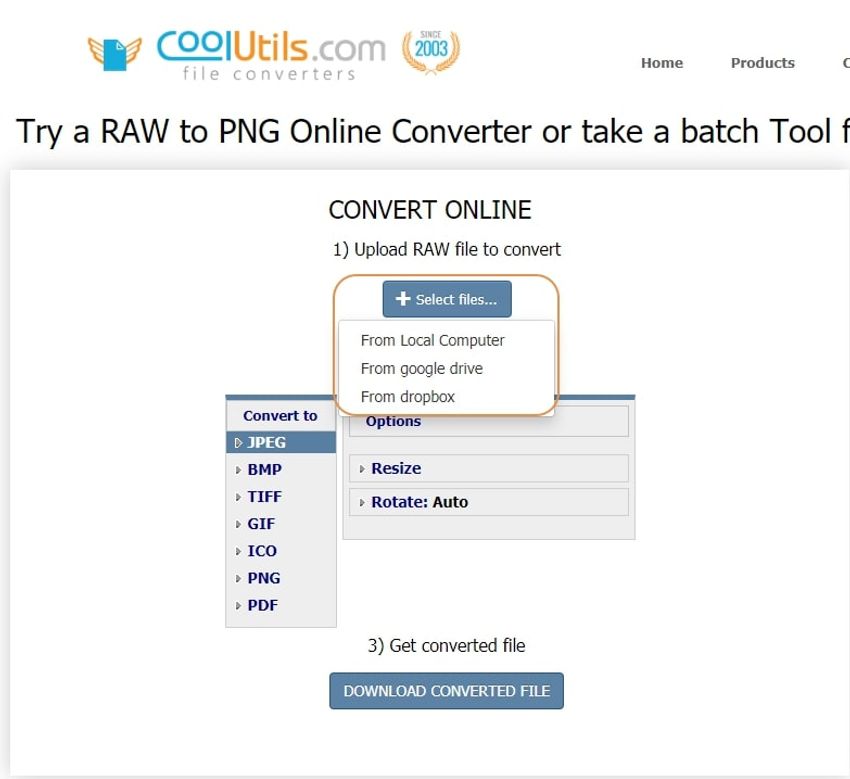 upload a RAW file-coolutils