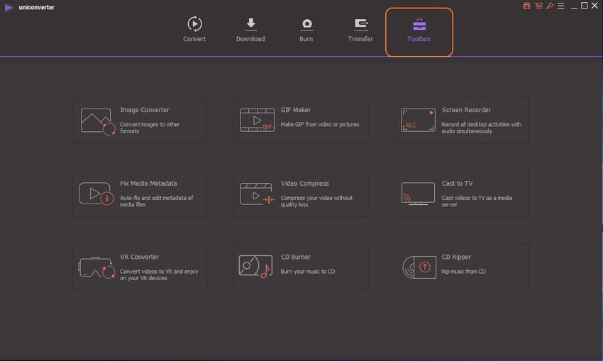 select Toolbox-UniConverter