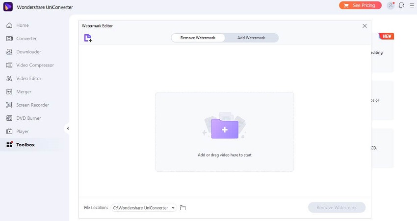 add video to watermark editor on wondershare uniconverter