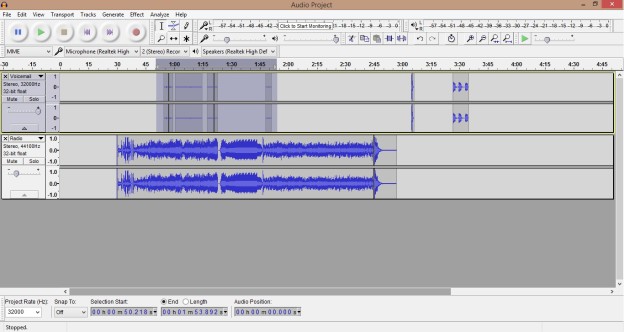 sorot suara audio dengan audacity