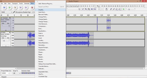 select amplify effect on audacity vocal remover 