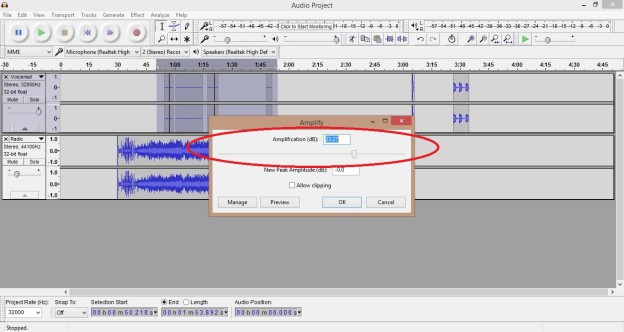 sesuaikan volume audio di audacity