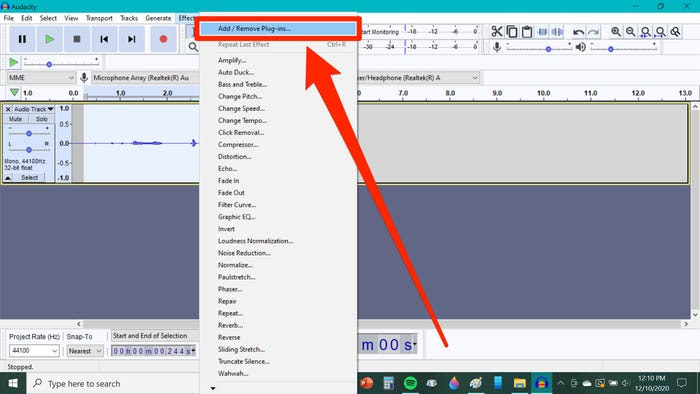 tambahkan plug-in auto-tune ke file audio di audacity