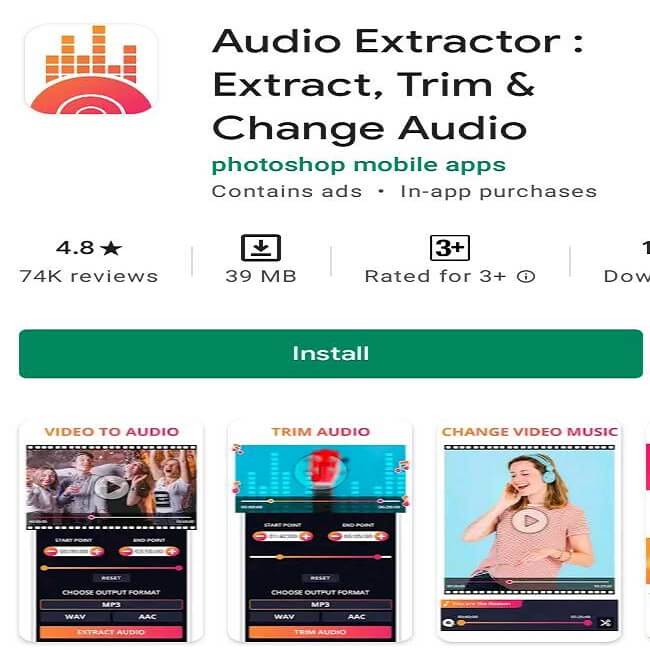 Applicazione di estrazione audio per estrarre l'audio dai video Android.