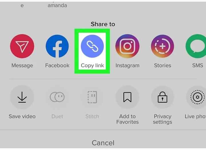 copy video link on tiktok