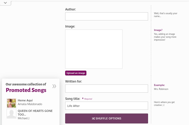 seleziona le preferenze per il testo su lyric generator