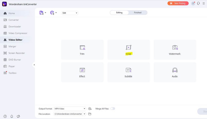 select video crop on wondershare uniconverter desktop app