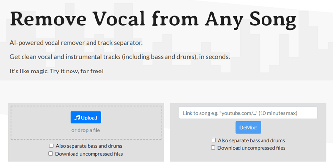 demixor vocal remover online from youtube